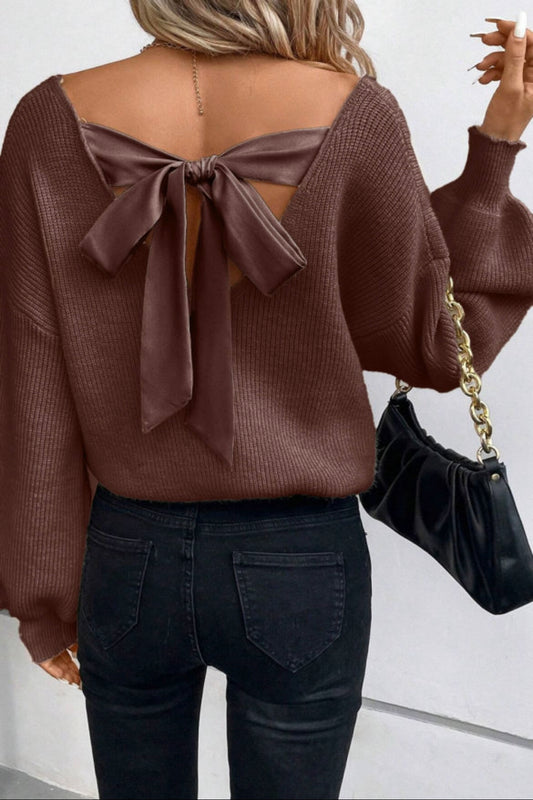 Coffee Color Knot Back Sweater