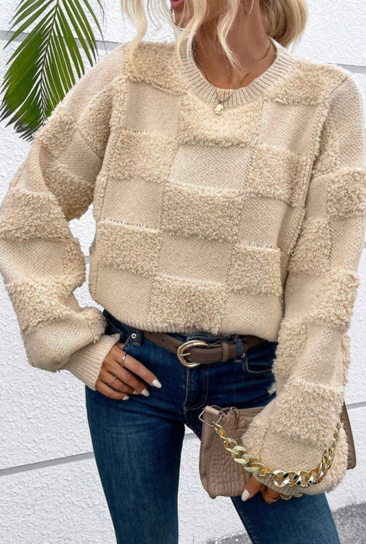 Parchment Checkered Sherpa Sweater