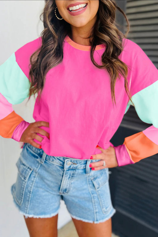 Rose Color Block Long Sleeve Shirt