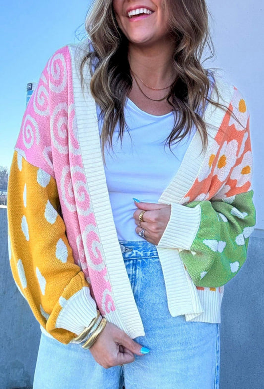 Mixed Print Colorblock Cardigan