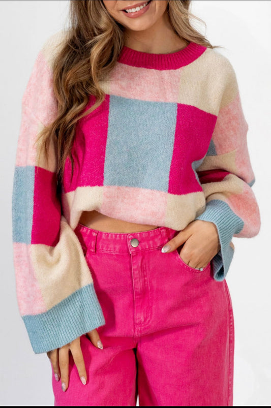 Rose Color Block Sweater